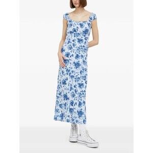 Abercrombie & Fitch Slip Midi Dress L Petite Blue Floral Romantic Coquette Boho